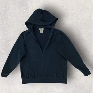 Travel Smith Sweater Womens L Black Pullover w/Hood & Muff Pocket Soft Stretch